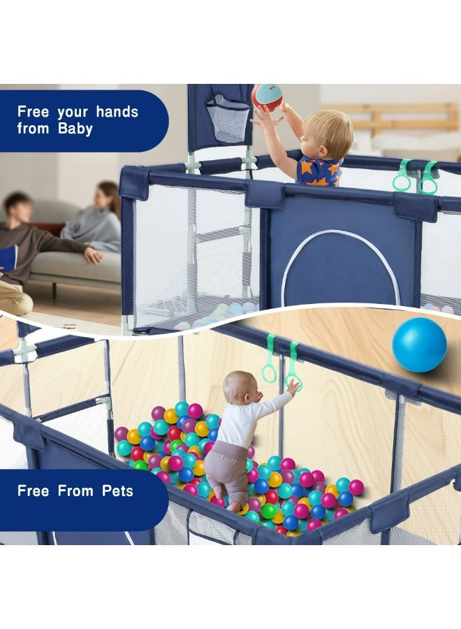 Rectangular Baby Playpen with Soccer Goal & Hoop Bundle - Includes 50 Colorful Pit Balls - Large Safety Play Yard (180x120cm) - Image 4